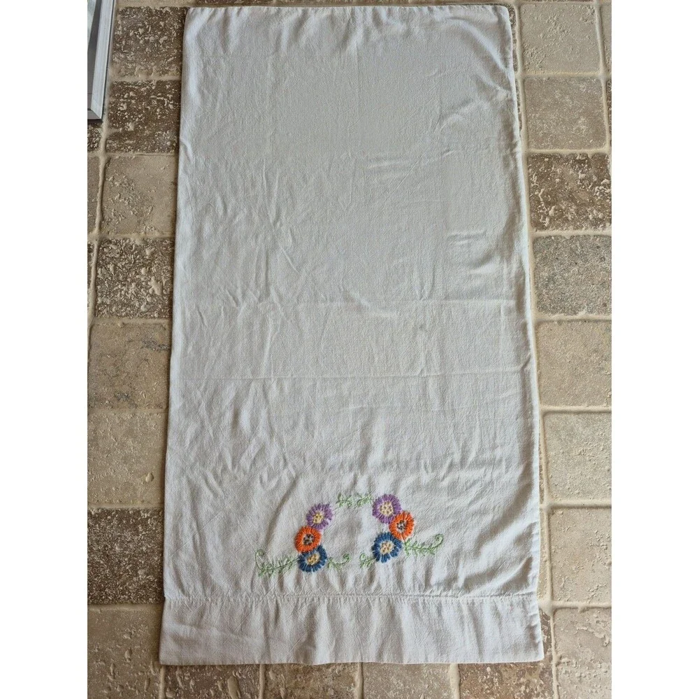Vintage-Style Hand Embroidered Floral SINGLE Pillowcase 29.5